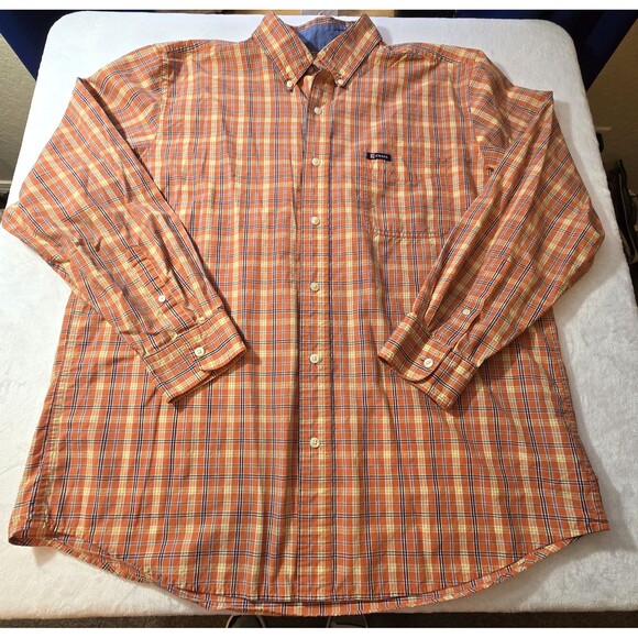 Chaps Easy Care Mens SZ XL Orange/Multi Color Plaid Button Down Shirt.  Logo - Picture 2 of 6